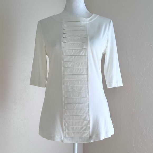 Akris Punto Ivory Stretch Modal Knit Top w/ Origami Fold Style Pleat Panel 8 US - Picture 1 of 16